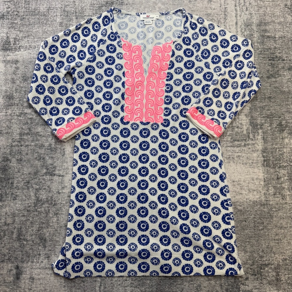 Vineyard Vines Dress Womens Small Blue Geometric Terry Cloth Towel Beach Coastal